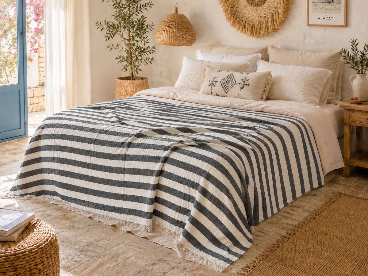 Sabia Living 100% Cotton Muslin Blanket – 4-Layer, Queen, 90" x 98"